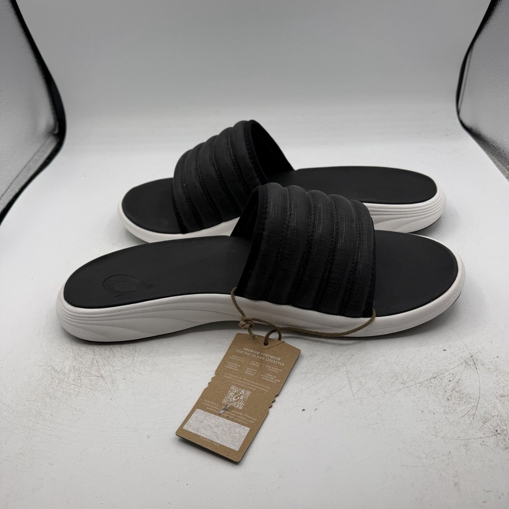 Olukai Komo Slides Men's Size 15 Black White Cushioned Beach Sandals Slip On NWT - Picture 7 of 11